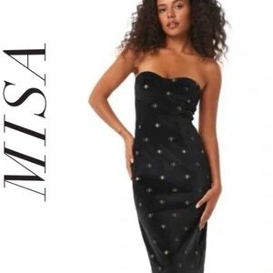 Misa Los Angeles Black Strapless Dress with Gold Accents Gerogia